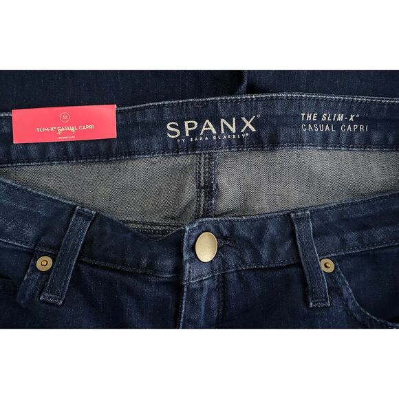 Women's Spanx Slim-X Casual Capri Denim Jeans Dark Dipped Stretch NWT - Picture 6 of 13